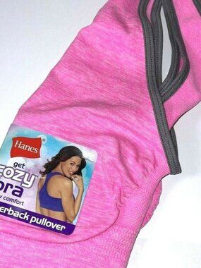Womens Hanes Cozy Bra Sports Bra LRG PINK Razerback Pullover Stretch Yoga Active